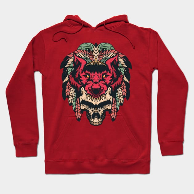 Wolf Skeleton Warrior - Red Hoodie by AlternateRealiTEE